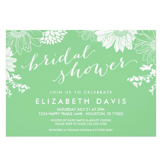 Aqua Modern Floral Bridal Shower Invites